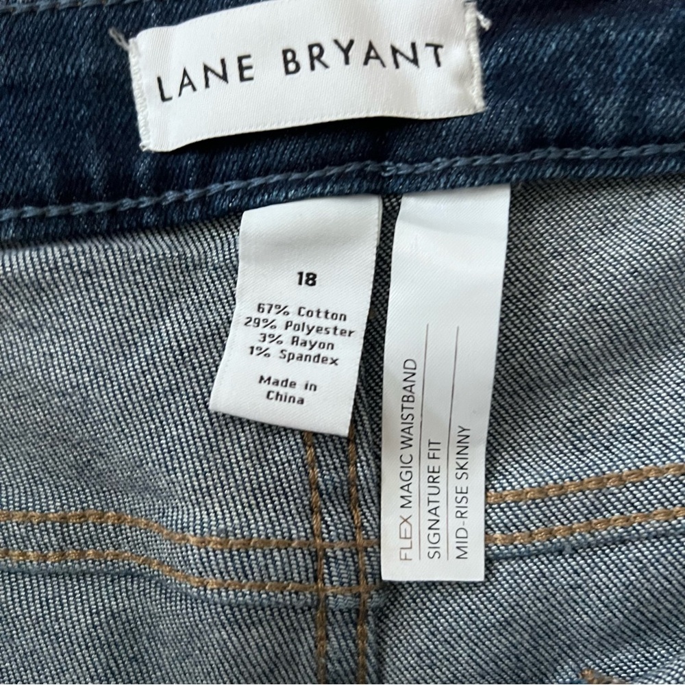 Lane Bryant Dark Blue Flex Magic Distressed Mid Rise Skinny Jeans - Picture 2 of 10